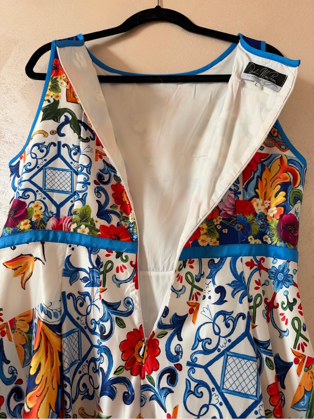 NWOT Floral Sleeveless Midi Dress with Blue Trim - Picture 5 of 5